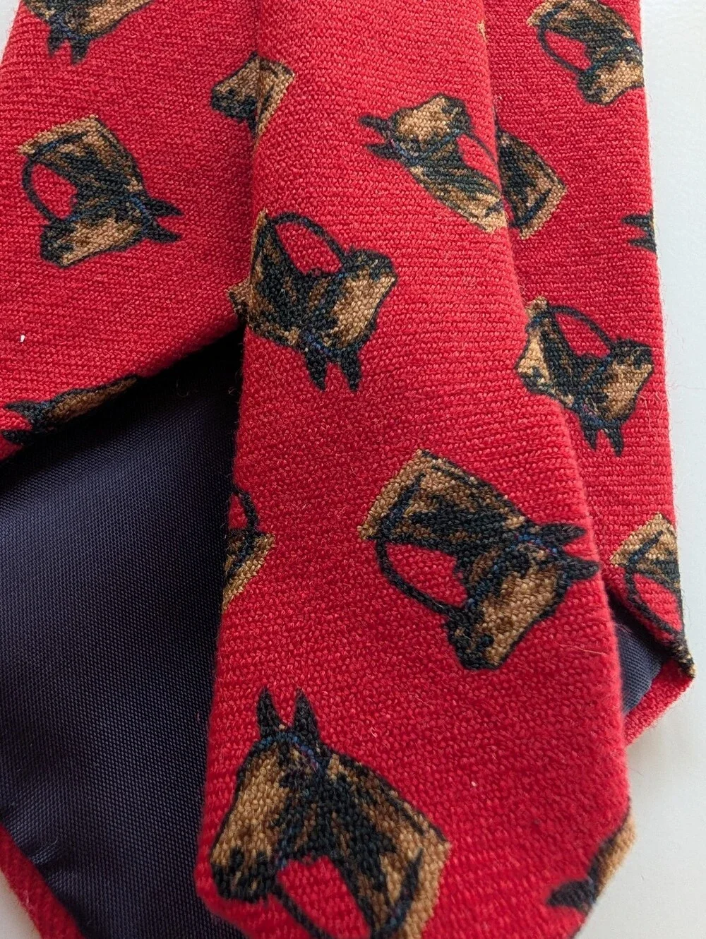POLO Ralph Lauren VINTAGE Horse Equestrian Pony Red Tie Wool Made In USA